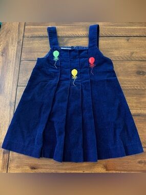 Vintage Saks Fifth Avenue Navy Corduroy Girl’s Dress Embroidered Balloons Size 6